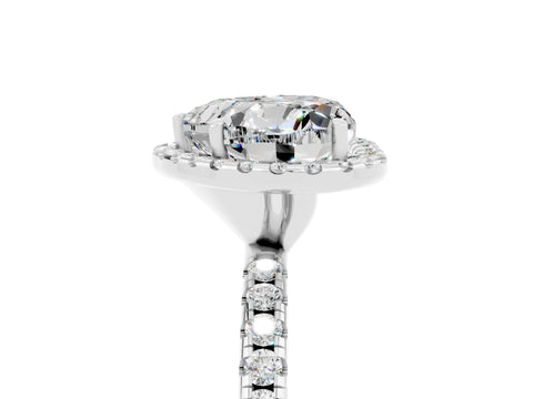 White gold Heart Cut Cut Diamond Floral Halo Engagement Ring with Pavé Band and Prong Setting_5