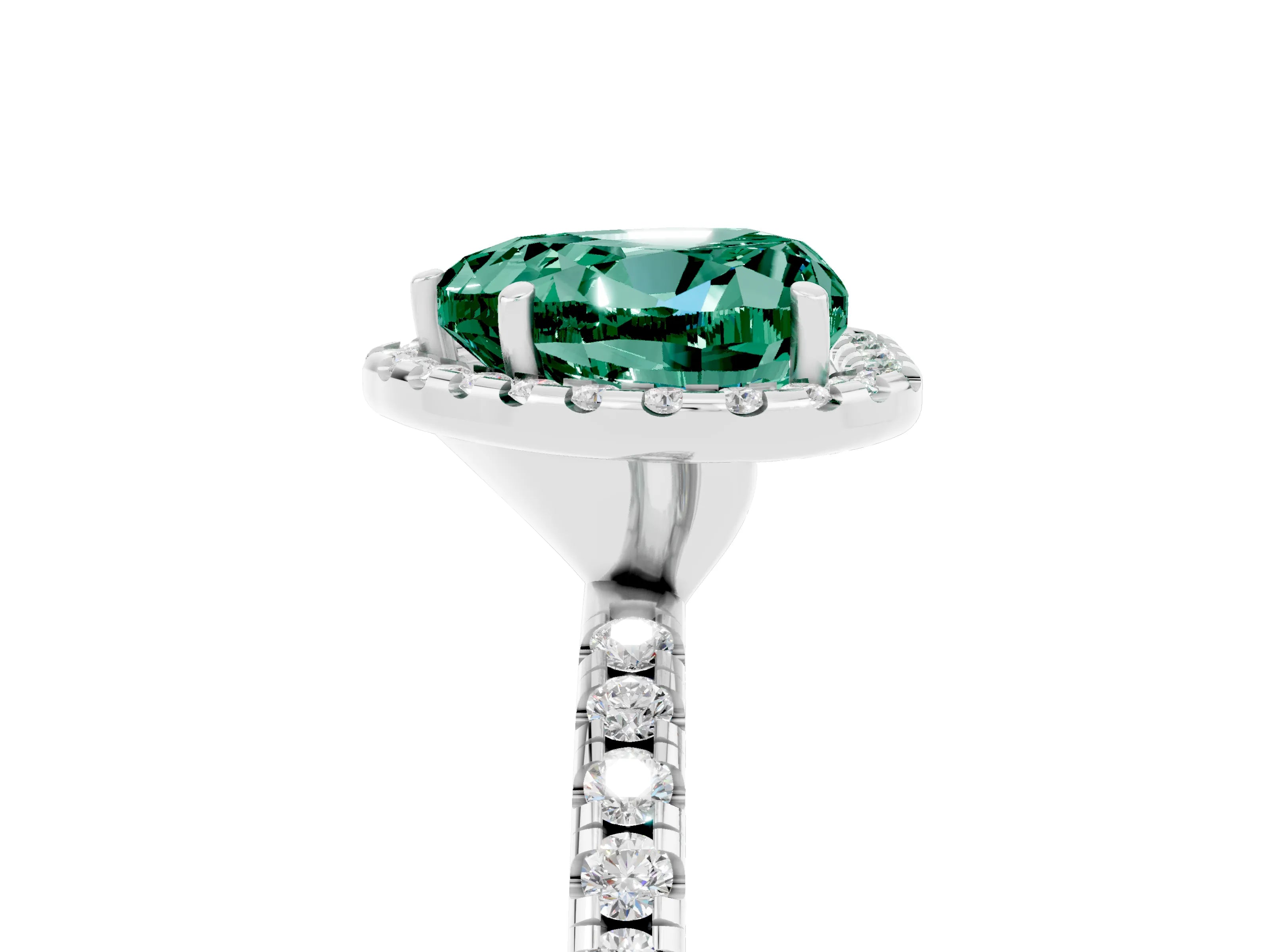 White gold Heart Cut Cut Diamond Floral Halo Engagement Ring with Pavé Band and Prong Setting_5
