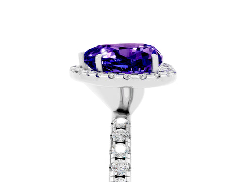 White gold Heart Cut Cut Diamond Floral Halo Engagement Ring with Pavé Band and Prong Setting_5