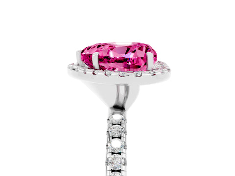 White gold Heart Cut Cut Diamond Floral Halo Engagement Ring with Pavé Band and Prong Setting_5