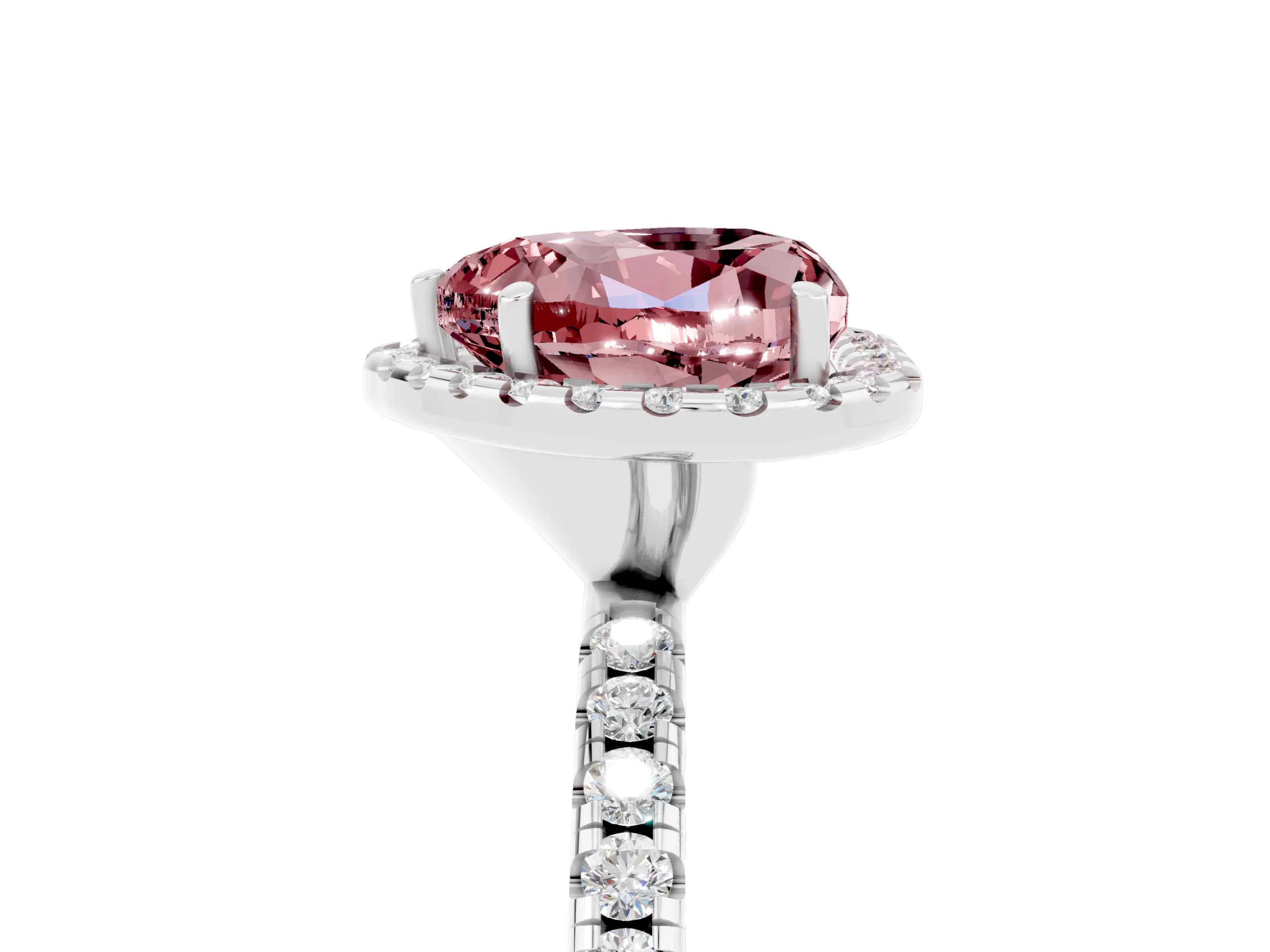 White gold Heart Cut Cut Diamond Floral Halo Engagement Ring with Pavé Band and Prong Setting_5