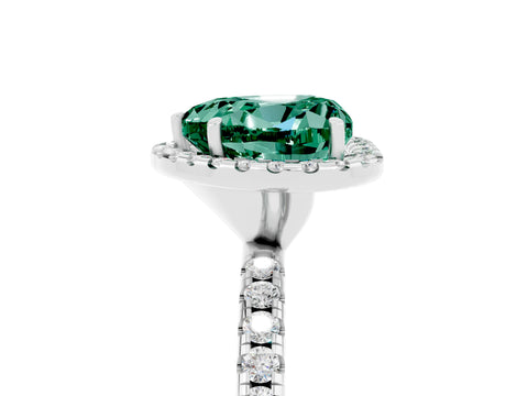 White gold Heart Cut Cut Diamond Floral Halo Engagement Ring with Pavé Band and Prong Setting_5