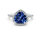 White gold Heart Cut Cut Diamond Floral Halo Engagement Ring with Pavé Band and Prong Setting