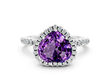 White gold Heart Cut Cut Diamond Floral Halo Engagement Ring with Pavé Band and Prong Setting