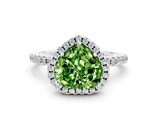 Platinum Heart Cut Cut Diamond Floral Halo Engagement Ring with Pavé Band and Prong Setting