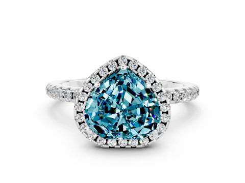 White gold Heart Cut Cut Diamond Floral Halo Engagement Ring with Pavé Band and Prong Setting