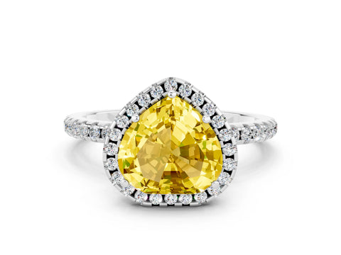White gold Heart Cut Cut Diamond Floral Halo Engagement Ring with Pavé Band and Prong Setting