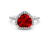 White gold Heart Cut Cut Diamond Floral Halo Engagement Ring with Pavé Band and Prong Setting