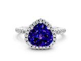 White gold Heart Cut Cut Diamond Floral Halo Engagement Ring with Pavé Band and Prong Setting