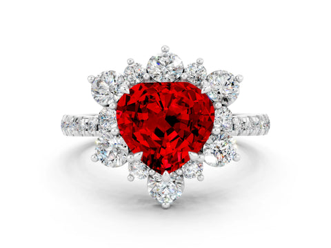 White gold Heart Cut Cut Diamond Floral Halo Pave Band with Prong Setting