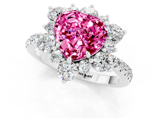 Platinum Heart Cut Cut Diamond Floral Halo Pave Band with Prong Setting