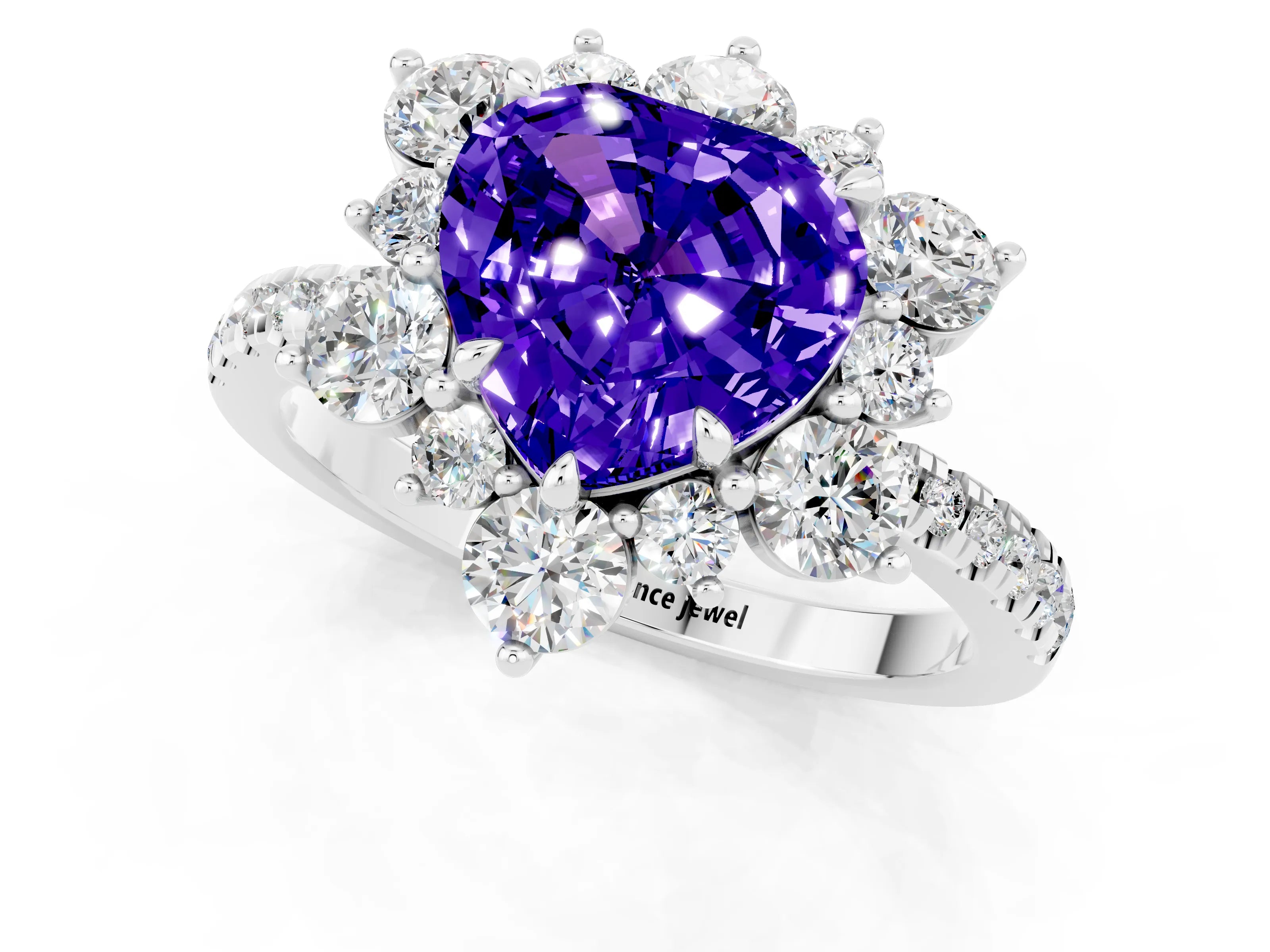 White gold Heart Cut Cut Diamond Floral Halo Pave Band with Prong Setting_1