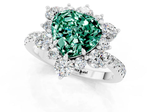 White gold Heart Cut Cut Diamond Floral Halo Pave Band with Prong Setting_1