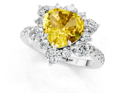 White gold Heart Cut Cut Diamond Floral Halo Pave Band with Prong Setting_1