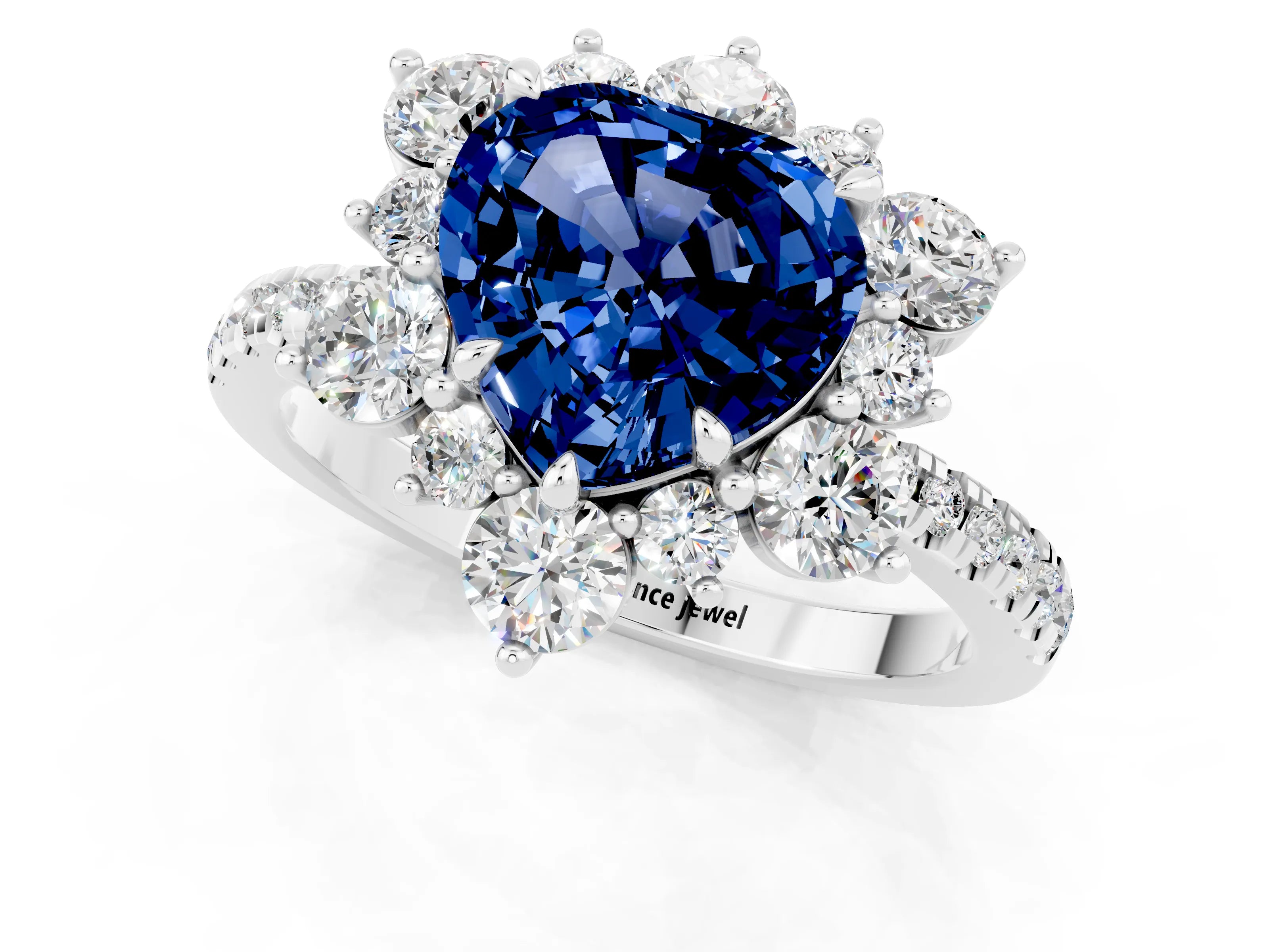 White gold Heart Cut Cut Diamond Floral Halo Pave Band with Prong Setting_1