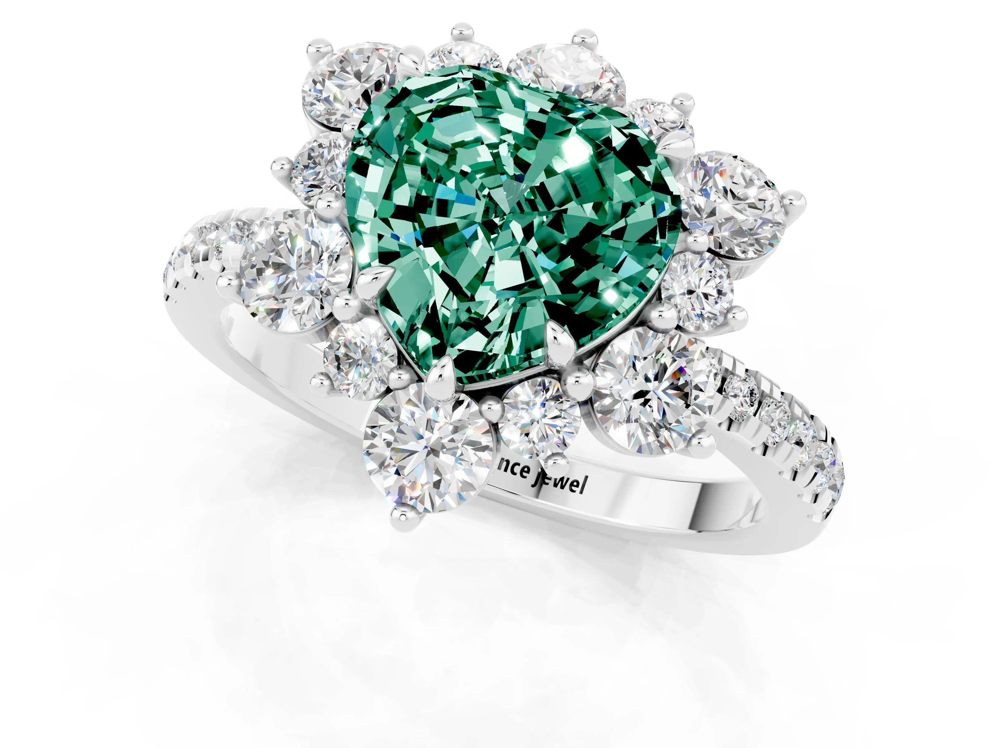 White gold Heart Cut Cut Diamond Floral Halo Pave Band with Prong Setting_1