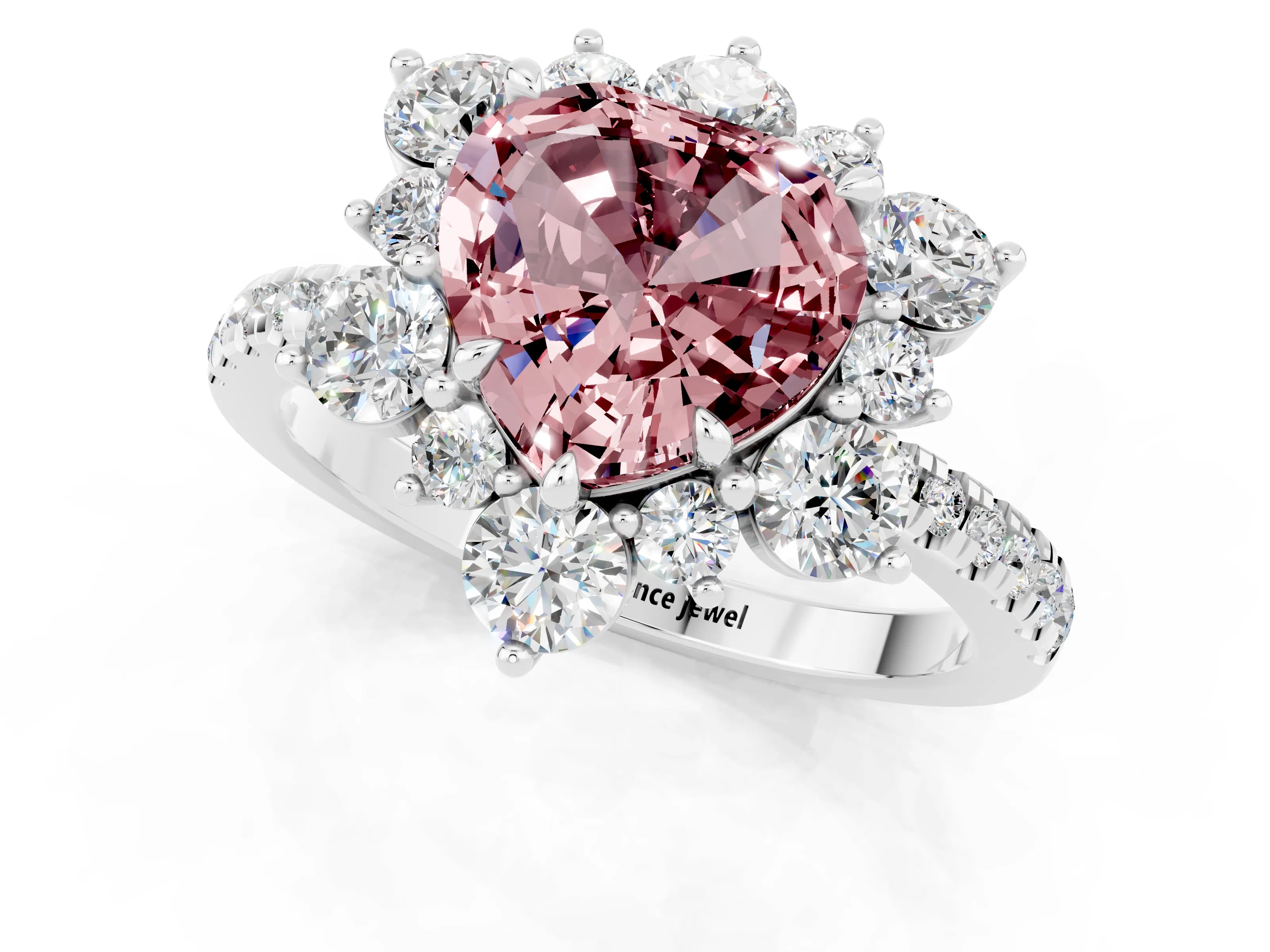 White gold Heart Cut Cut Diamond Floral Halo Pave Band with Prong Setting_1