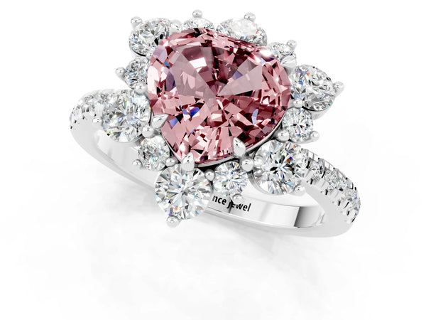 Platinum Heart Cut Cut Diamond Floral Halo Pave Band with Prong Setting