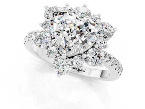 White gold Heart Cut Cut Diamond Floral Halo Pave Band with Prong Setting_1