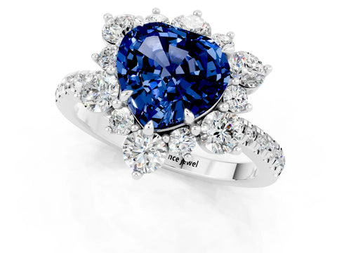 White gold Heart Cut Cut Diamond Floral Halo Pave Band with Prong Setting_1