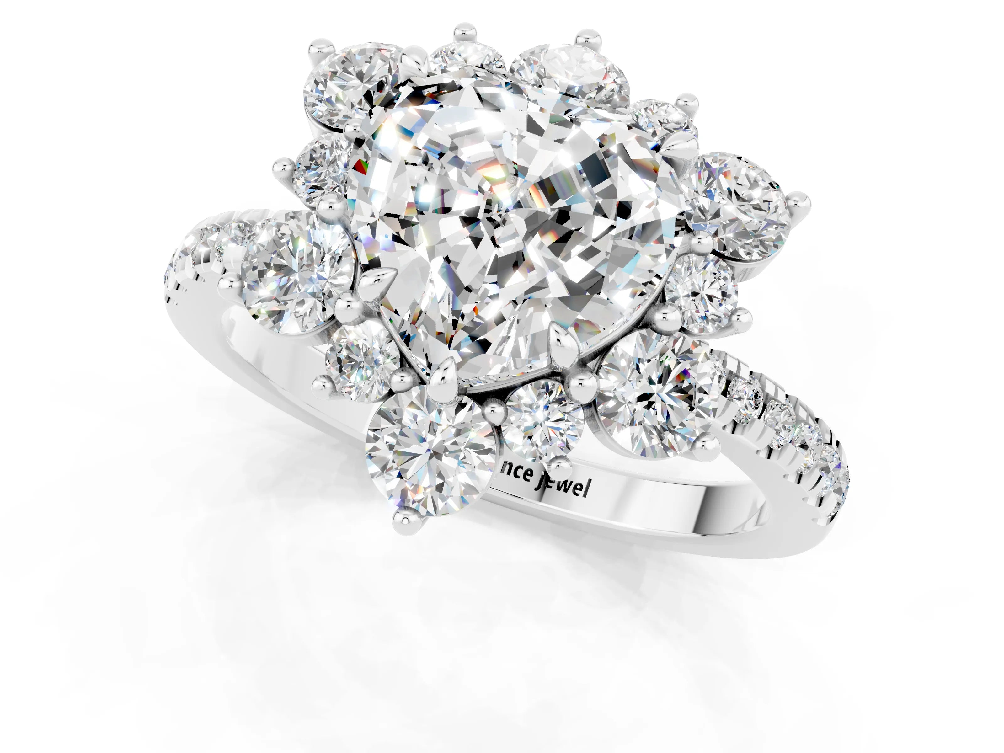 White gold Heart Cut Cut Diamond Floral Halo Pave Band with Prong Setting_1