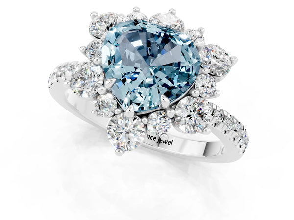 Platinum Heart Cut Cut Diamond Floral Halo Pave Band with Prong Setting
