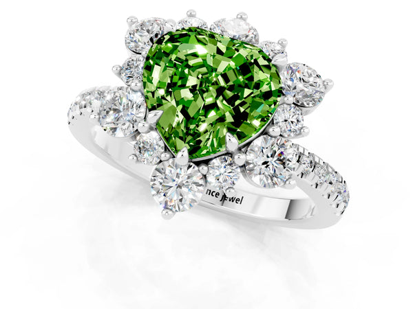 Platinum Heart Cut Cut Diamond Floral Halo Pave Band with Prong Setting