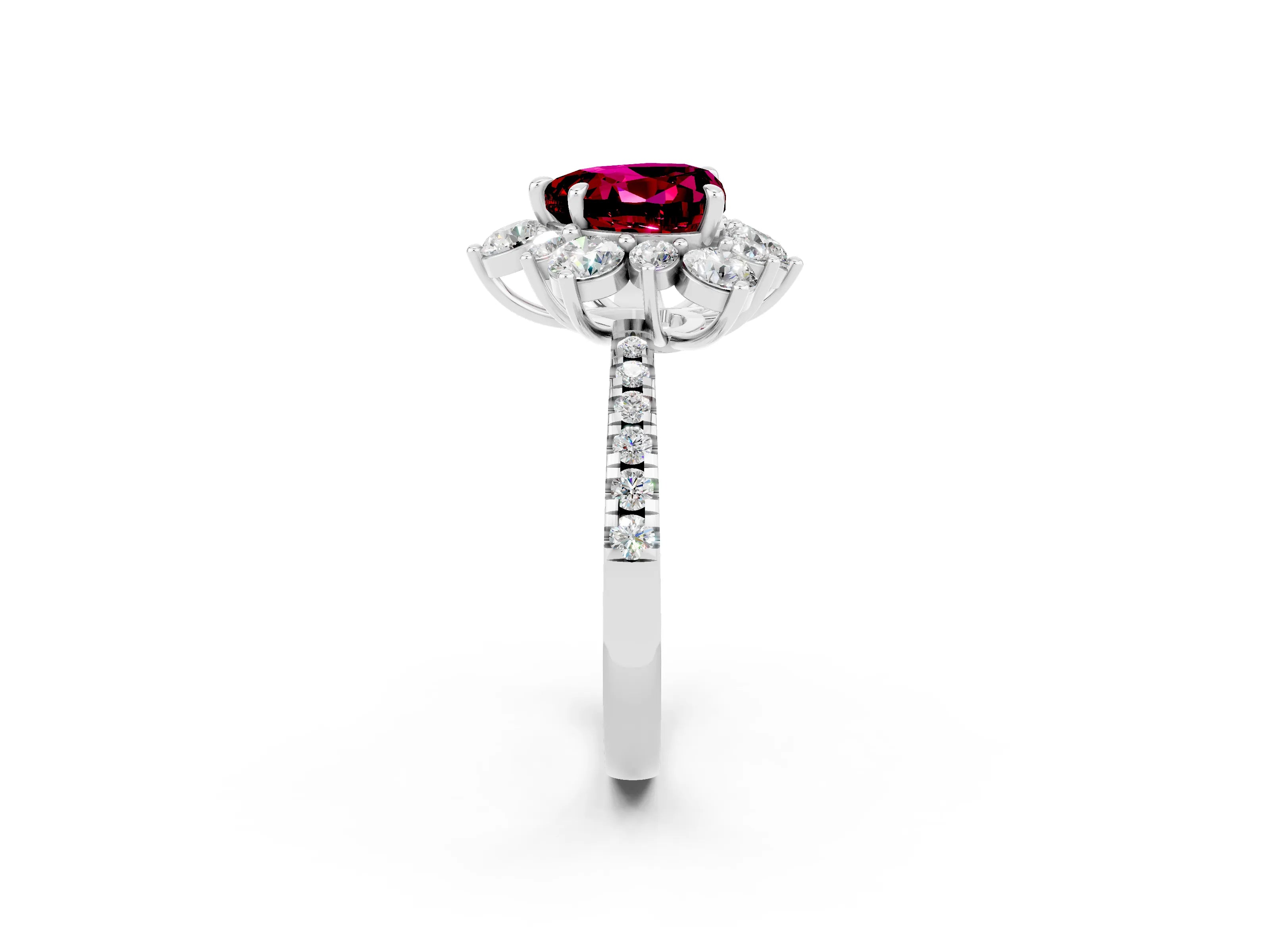 White gold Heart Cut Cut Diamond Floral Halo Pave Band with Prong Setting_2