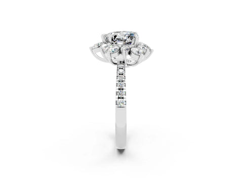 White gold Heart Cut Cut Diamond Floral Halo Pave Band with Prong Setting_2