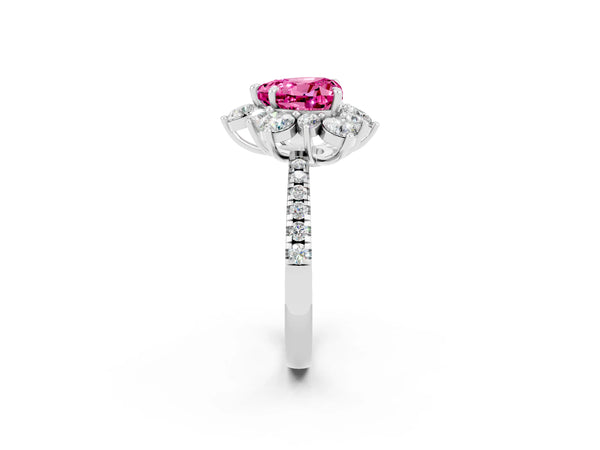 Platinum Heart Cut Cut Diamond Floral Halo Pave Band with Prong Setting