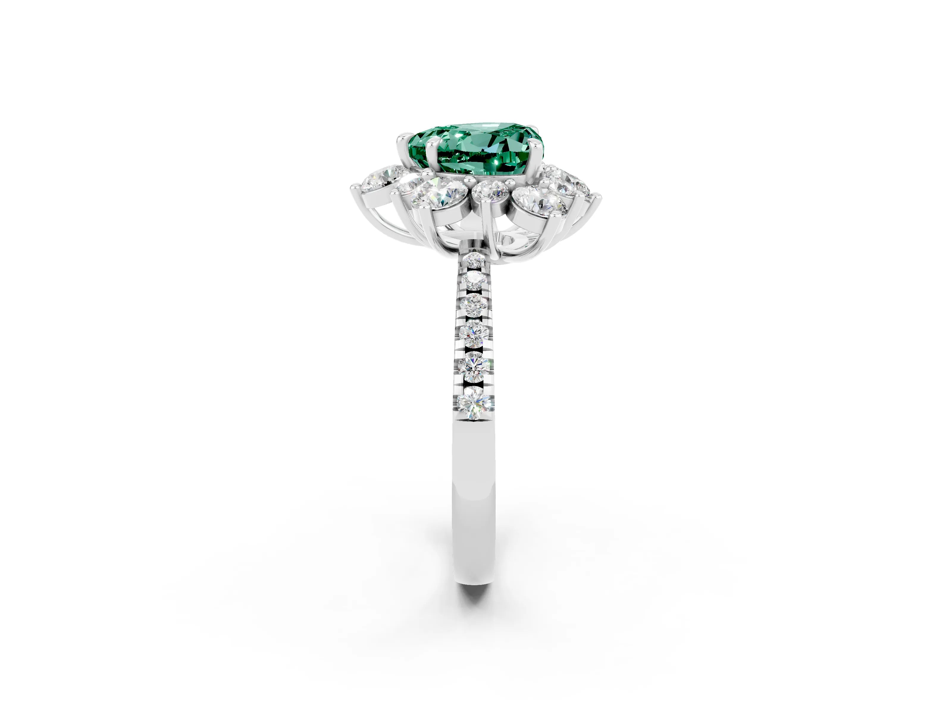 White gold Heart Cut Cut Diamond Floral Halo Pave Band with Prong Setting_2