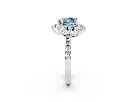 White gold Heart Cut Cut Diamond Floral Halo Pave Band with Prong Setting_2