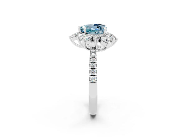 Platinum Heart Cut Cut Diamond Floral Halo Pave Band with Prong Setting
