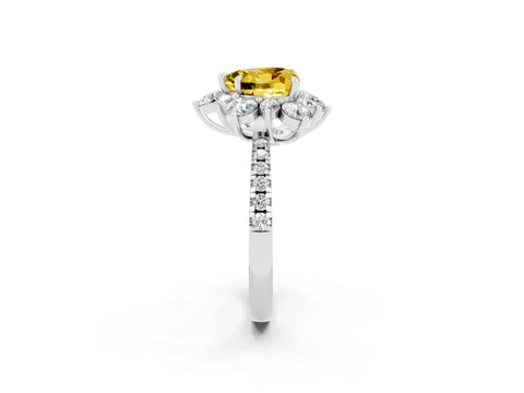White gold Heart Cut Cut Diamond Floral Halo Pave Band with Prong Setting_2