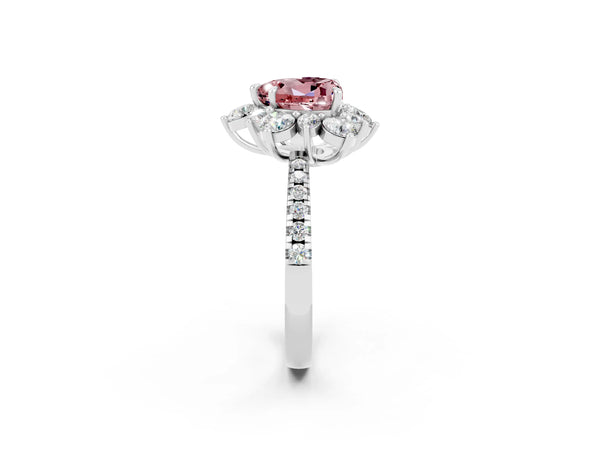 Silver Heart Cut Cut Diamond Floral Halo Pave Band with Prong Setting