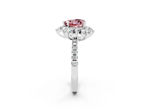 White gold Heart Cut Cut Diamond Floral Halo Pave Band with Prong Setting_2