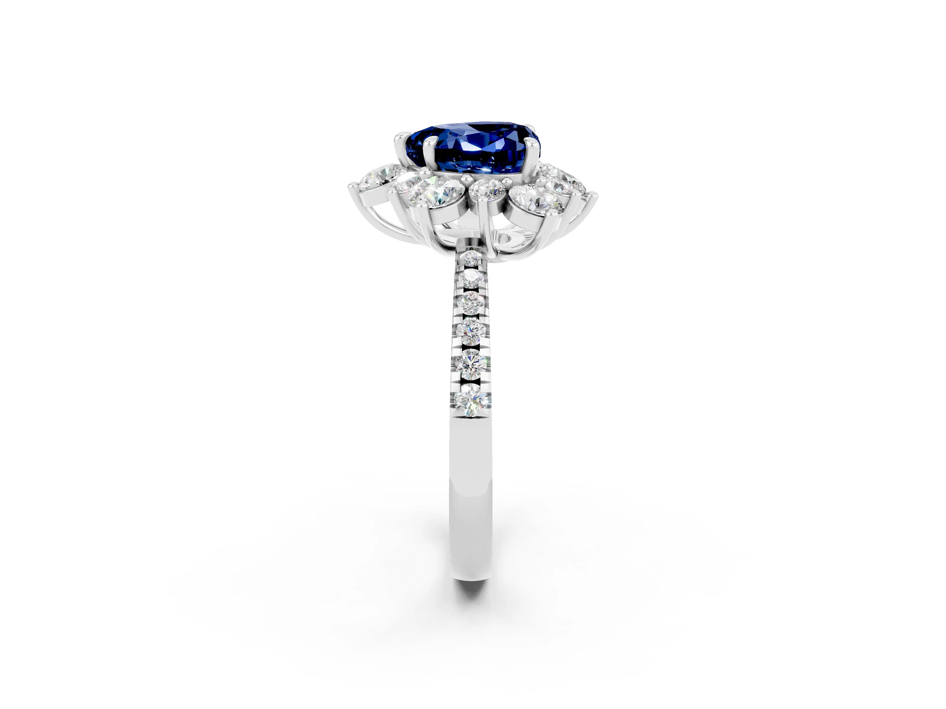 White gold Heart Cut Cut Diamond Floral Halo Pave Band with Prong Setting_2