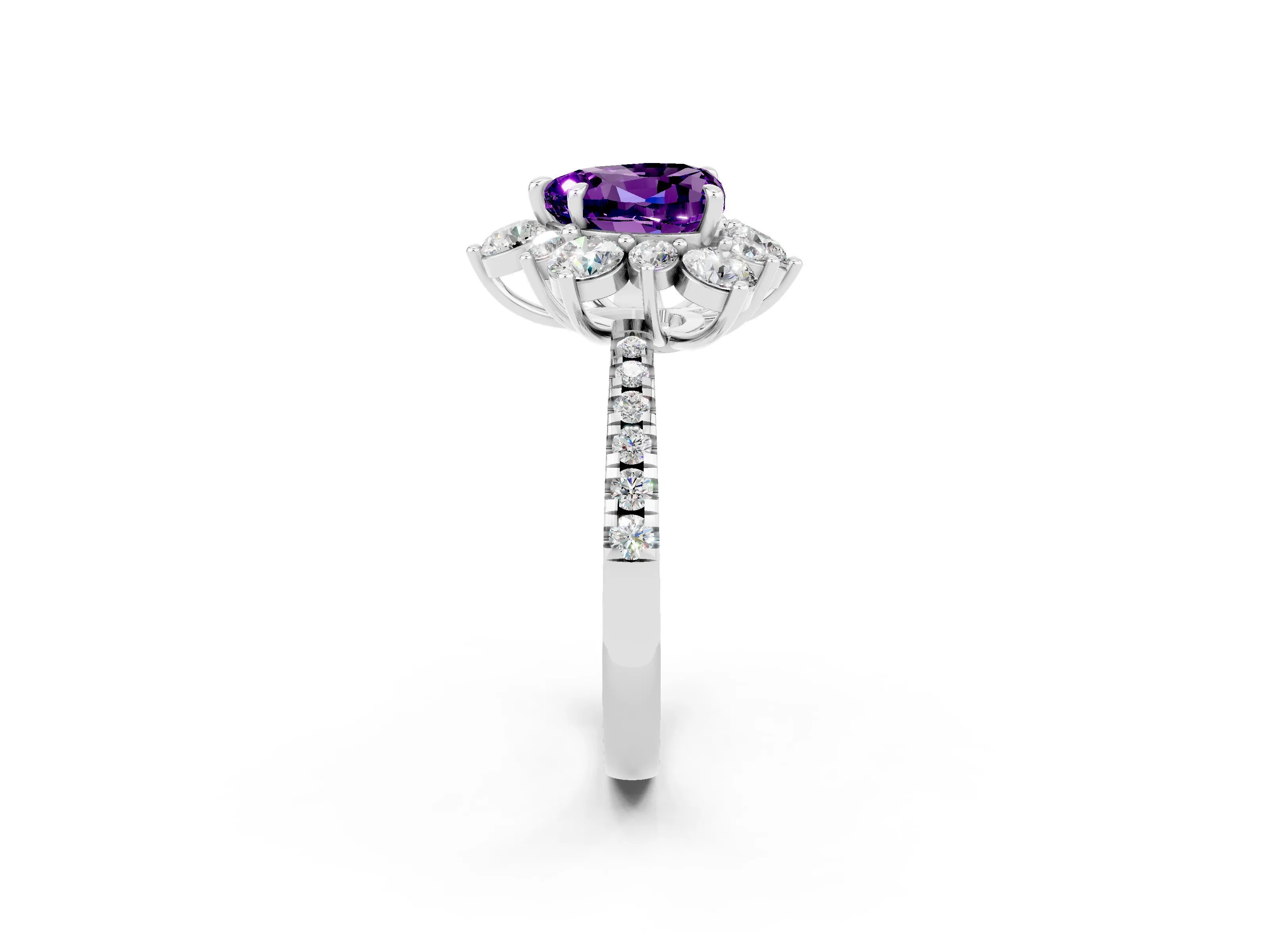 White gold Heart Cut Cut Diamond Floral Halo Pave Band with Prong Setting_2