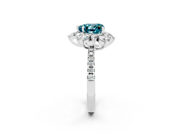 Silver Heart Cut Cut Diamond Floral Halo Pave Band with Prong Setting