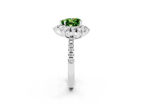 White gold Heart Cut Cut Diamond Floral Halo Pave Band with Prong Setting_2
