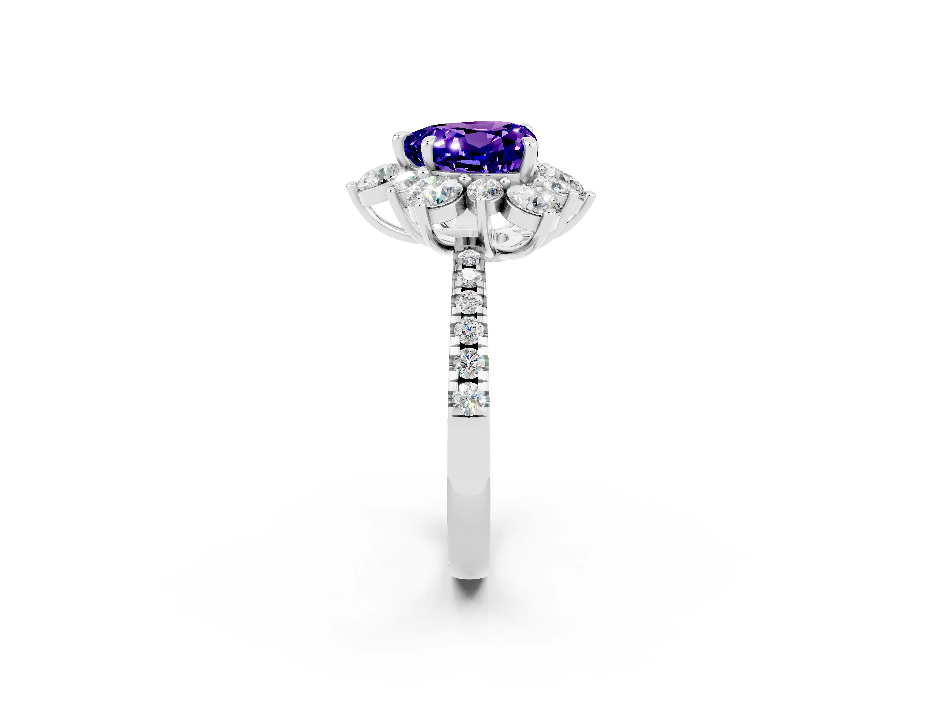White gold Heart Cut Cut Diamond Floral Halo Pave Band with Prong Setting_2