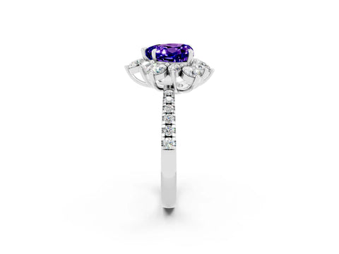 White gold Heart Cut Cut Diamond Floral Halo Pave Band with Prong Setting_2