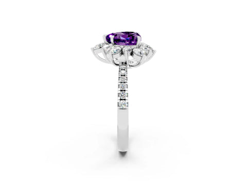 White gold Heart Cut Cut Diamond Floral Halo Pave Band with Prong Setting_2