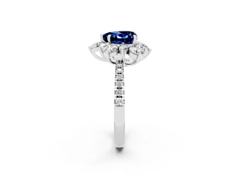 White gold Heart Cut Cut Diamond Floral Halo Pave Band with Prong Setting_2
