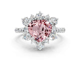 White gold Heart Cut Cut Diamond Floral Halo Pave Band with Prong Setting