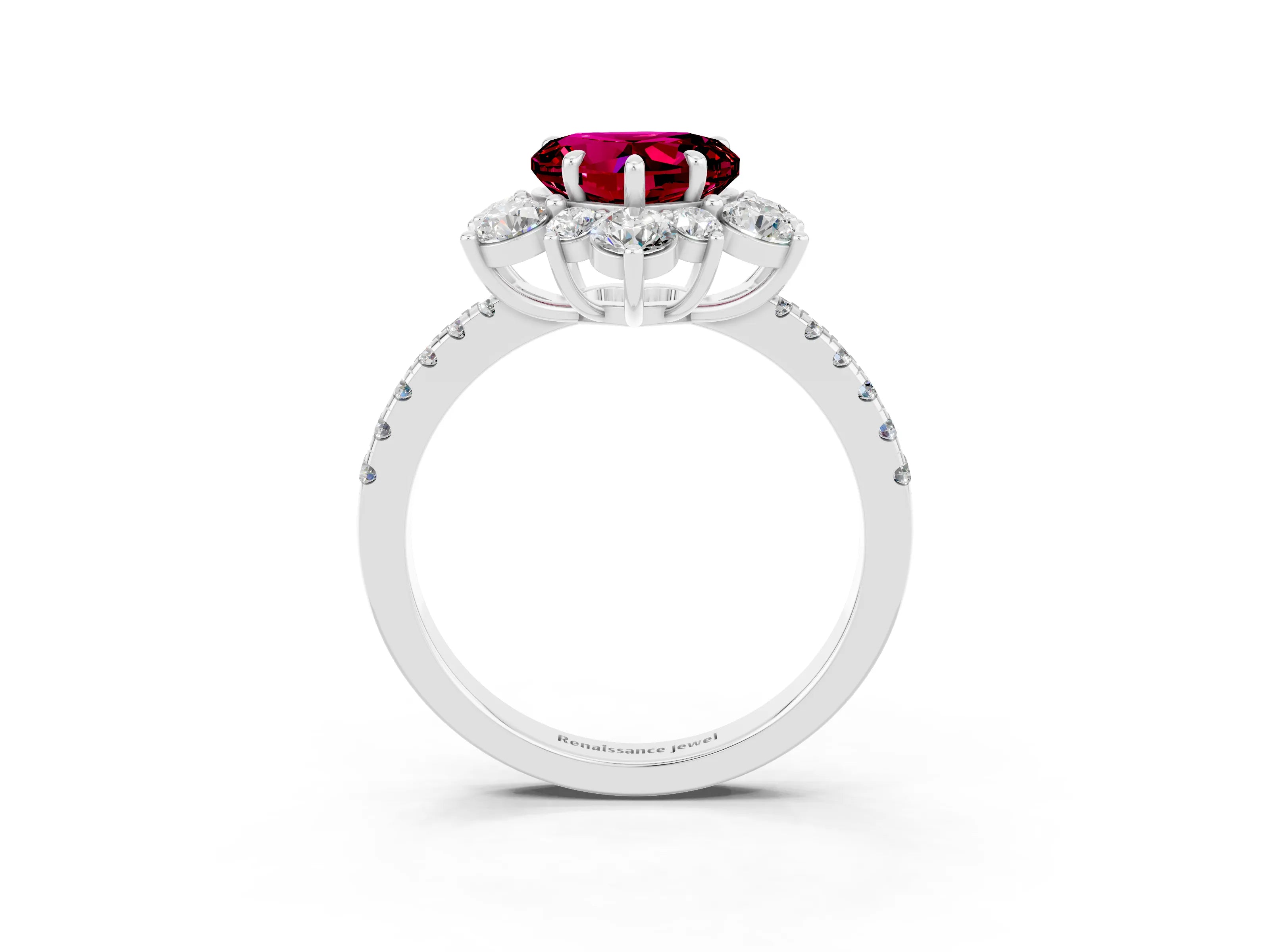 White gold Heart Cut Cut Diamond Floral Halo Pave Band with Prong Setting_3