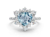White gold Heart Cut Cut Diamond Floral Halo Pave Band with Prong Setting