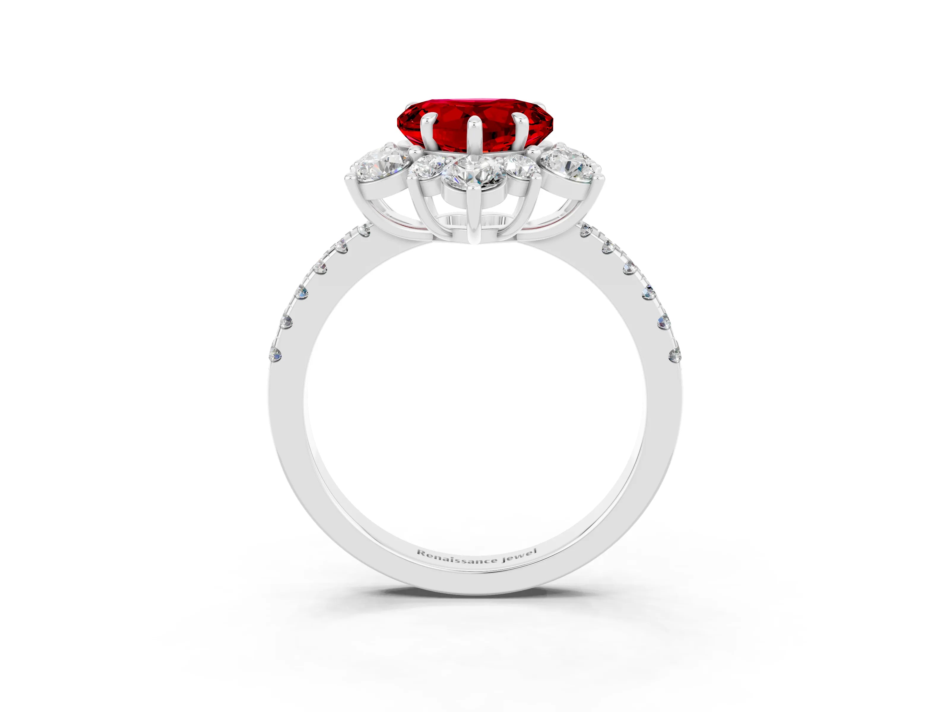 White gold Heart Cut Cut Diamond Floral Halo Pave Band with Prong Setting_3