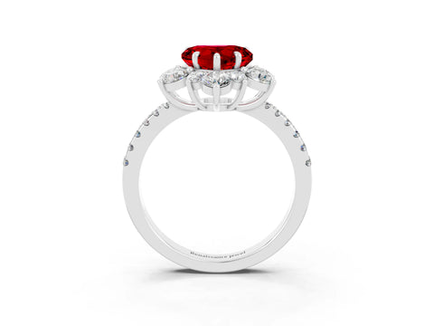 White gold Heart Cut Cut Diamond Floral Halo Pave Band with Prong Setting_3
