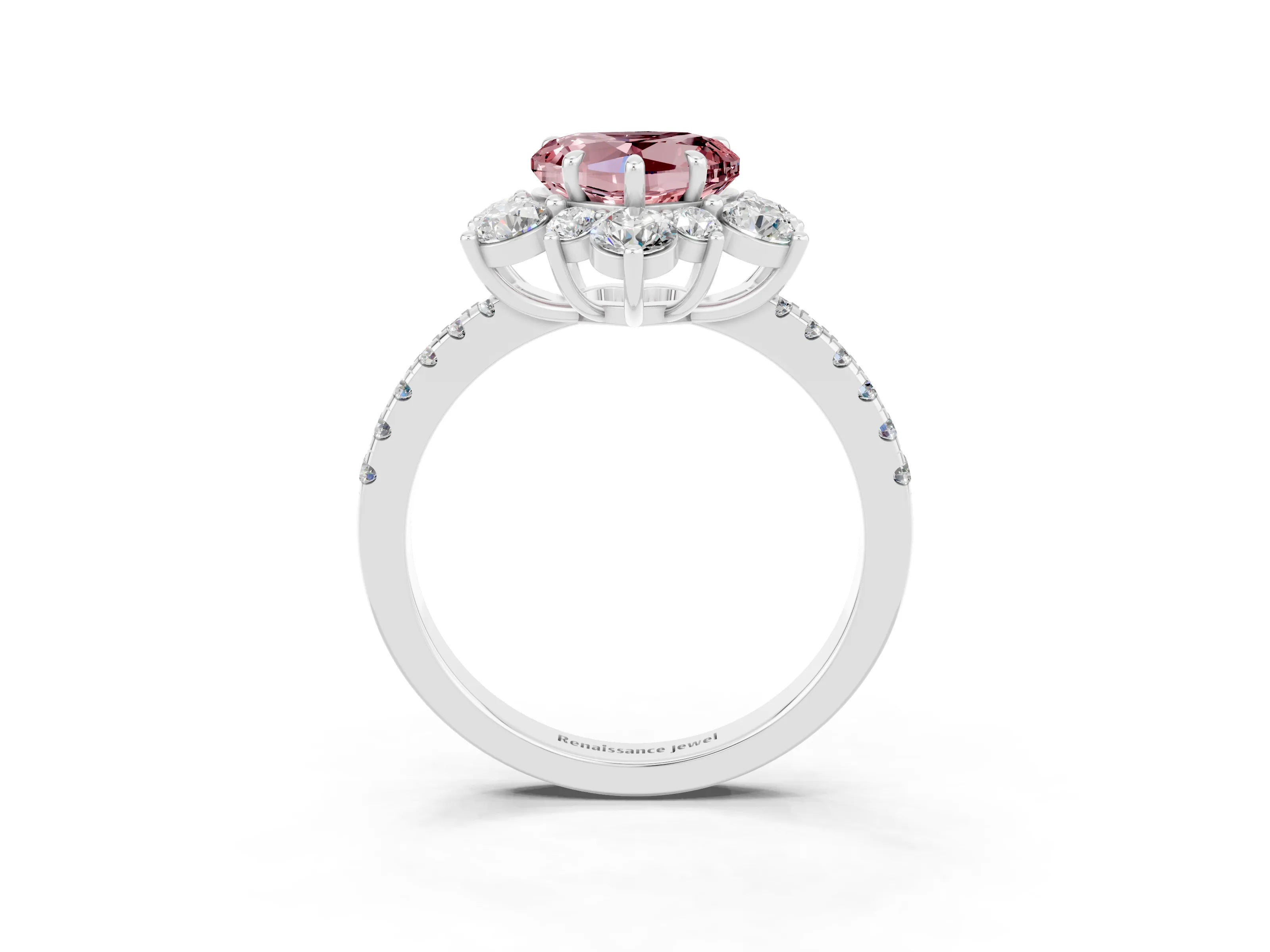 White gold Heart Cut Cut Diamond Floral Halo Pave Band with Prong Setting_3